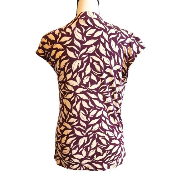 Ann Taylor Leaf Patterned Burgundy Top, Sz. S - Picture 3 of 6